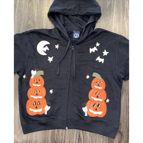 Vintage Lighthouse Apparel Retro Halloween Pumpkins bats Zipper Hoodie Size XL - Picture 3 of 12